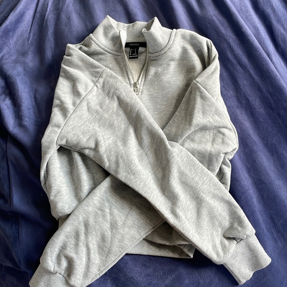 Grey cropped pullover quarter zip. Thin. Forever 21.
